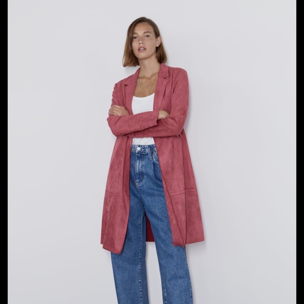 Zara pink red faux suede coat